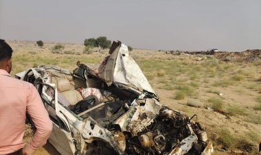 कार पलटने से 3 महिलाओं समेत 5 की मौत:अनियंत्रित कार सड़क से उतरकर पलटी, तनोट माता के दर्शन करने जा रहे थें